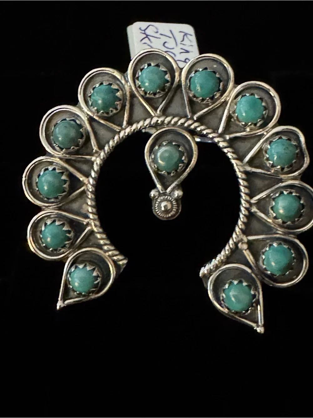 Turquoise Cluster Squash‎ Blossom statement, ring, - Sterling Silver
